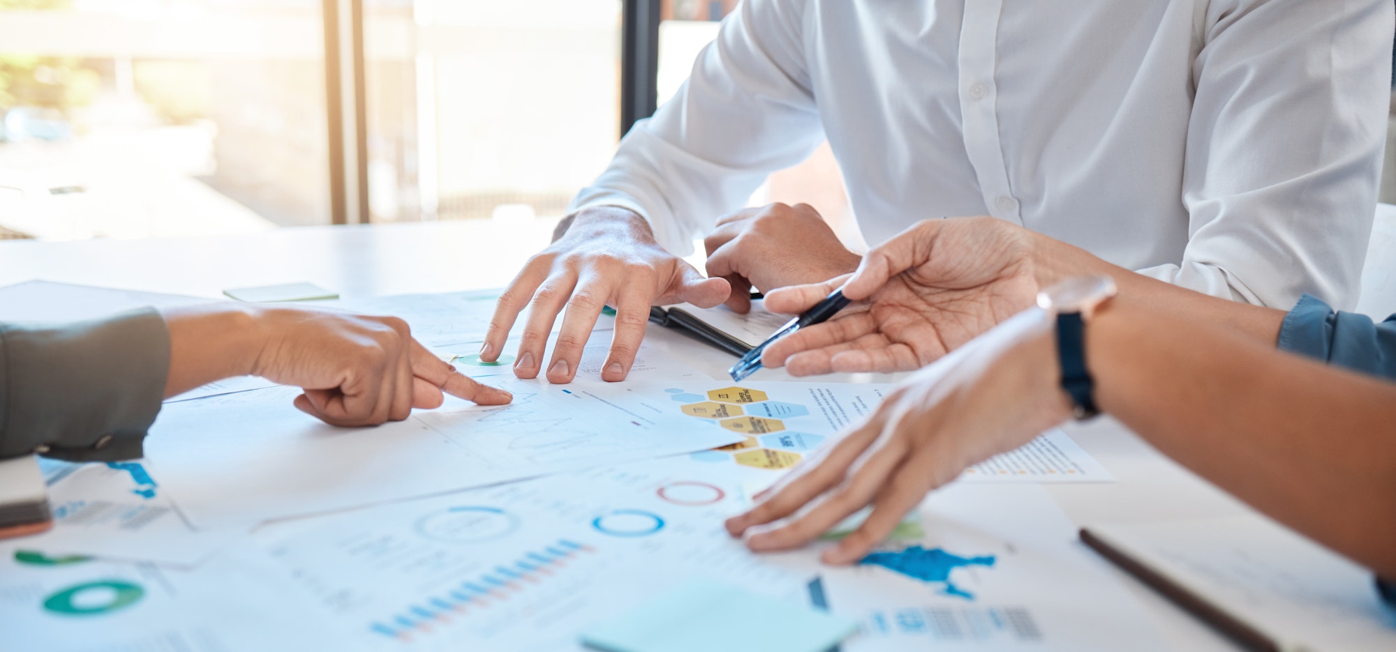 Business planning team, collaboration and marketing analytics at a creative agency or company with